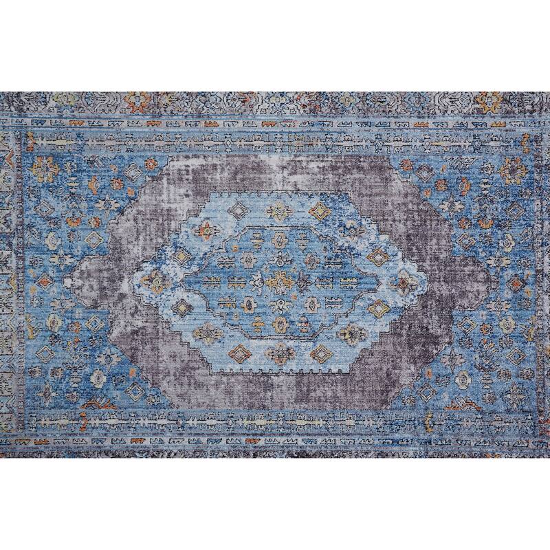 Matana Medallion Space Dyed Rug, Azure Blue/Light Gray, Accent Rug