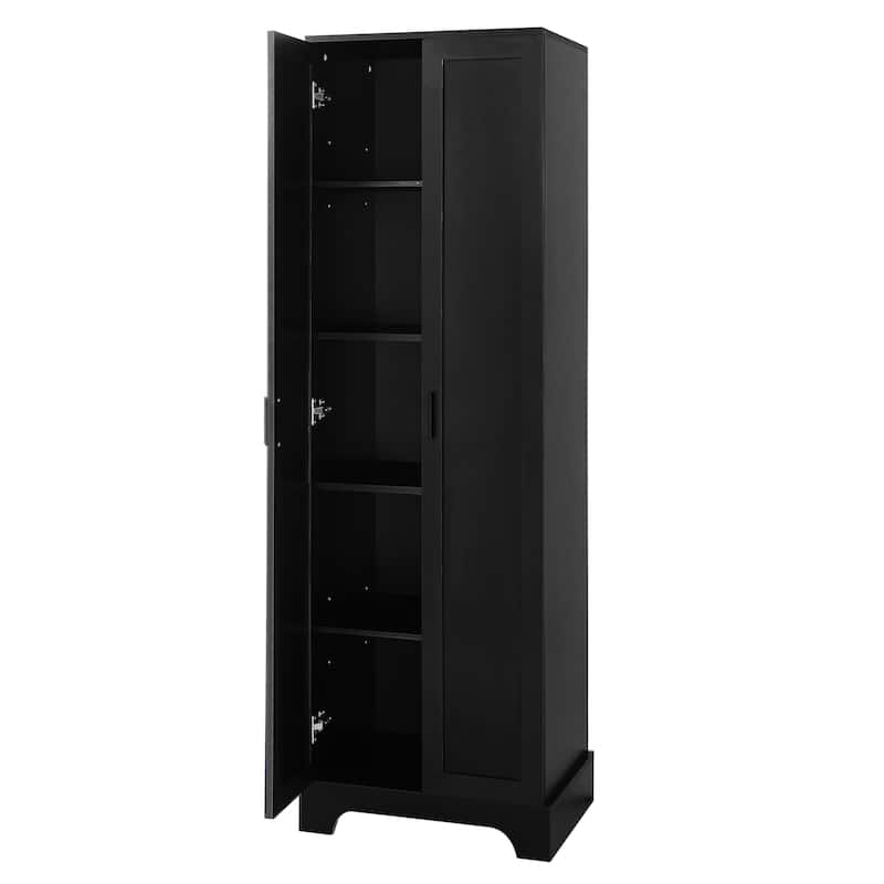 Anmytek Black Tall Storage Cabinet Waterproof Modern Bathroom Organizer Living Room Office Shelf
