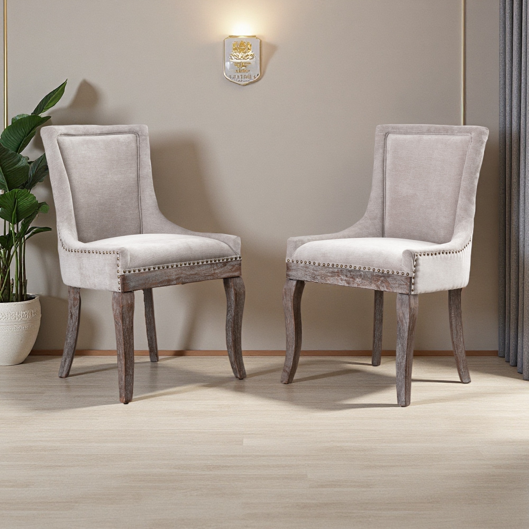 36.4"H Set of 2 Upholstered Side Chairs with Nailhead Trim & Solid Wood Legs