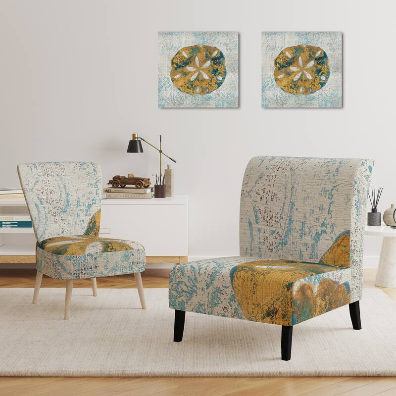 Designart "Coastal Pastel Seashells II" Upholstered VIntage Nautical Accent Chair - Arm Chair