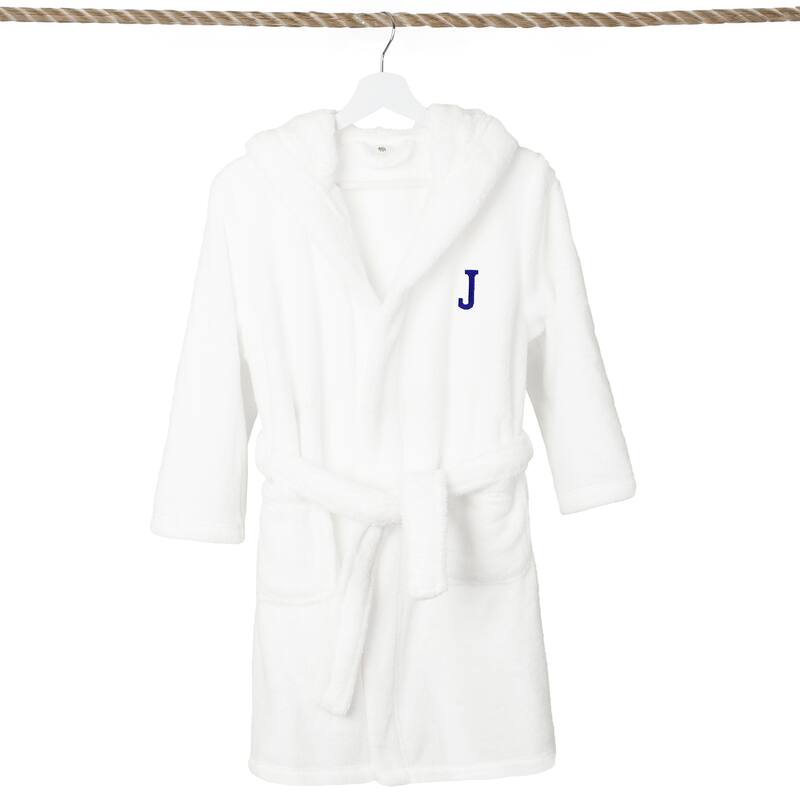 Sweet Kids 100% Polyester SUPER PLUSH Double Brushed Hooded Bathrobe with Navy Bookman Monogram
