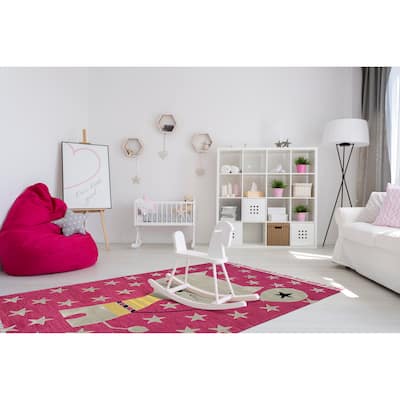 Pink Transitional Animal Children Tufted Area Rug - Elegant and Timeless Design