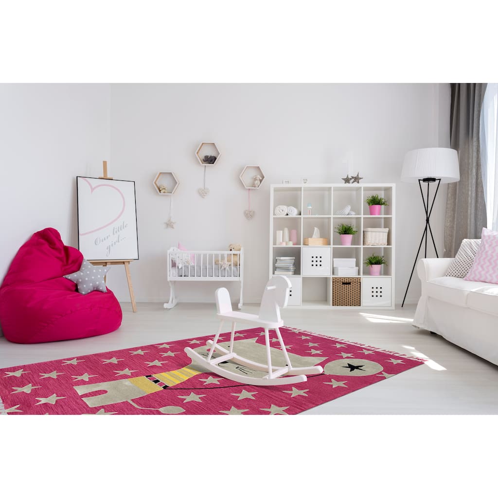 Pink Transitional Animal Children Tufted Area Rug - Elegant and Timeless Design