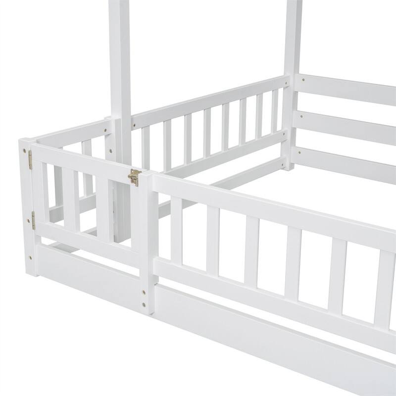 Twin Over Full Multifunctional Kids Bunk Bed Frame with Slide, Wooden Loft Bed with Storage Staircase and Guardrails