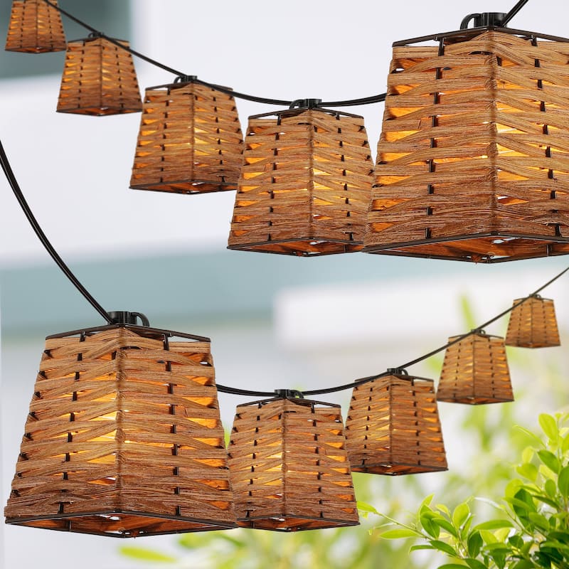 Samara 10-Light Indoor/Outdoor 10 ft. Classic Vintage Incandescent G40 Square Bamboo Shaded String Lights, Brown , by JONATHAN Y