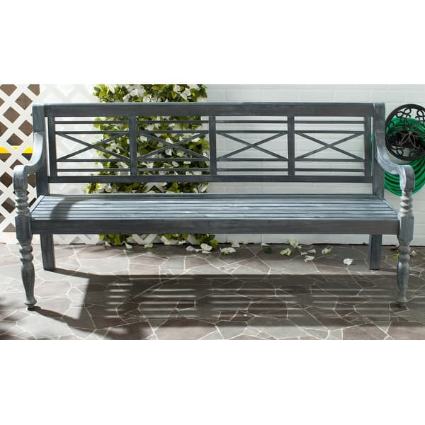 slide 2 of 7, SAFAVIEH Outdoor Living Karoo Ash Grey Acacia Wood Bench - 70.1"x24.4"x34.3" PAT6704A