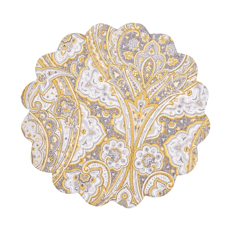 Shay Damask Round 100% Scalloped Edge Dining Placemats Set of 6 All Seasons, 17"