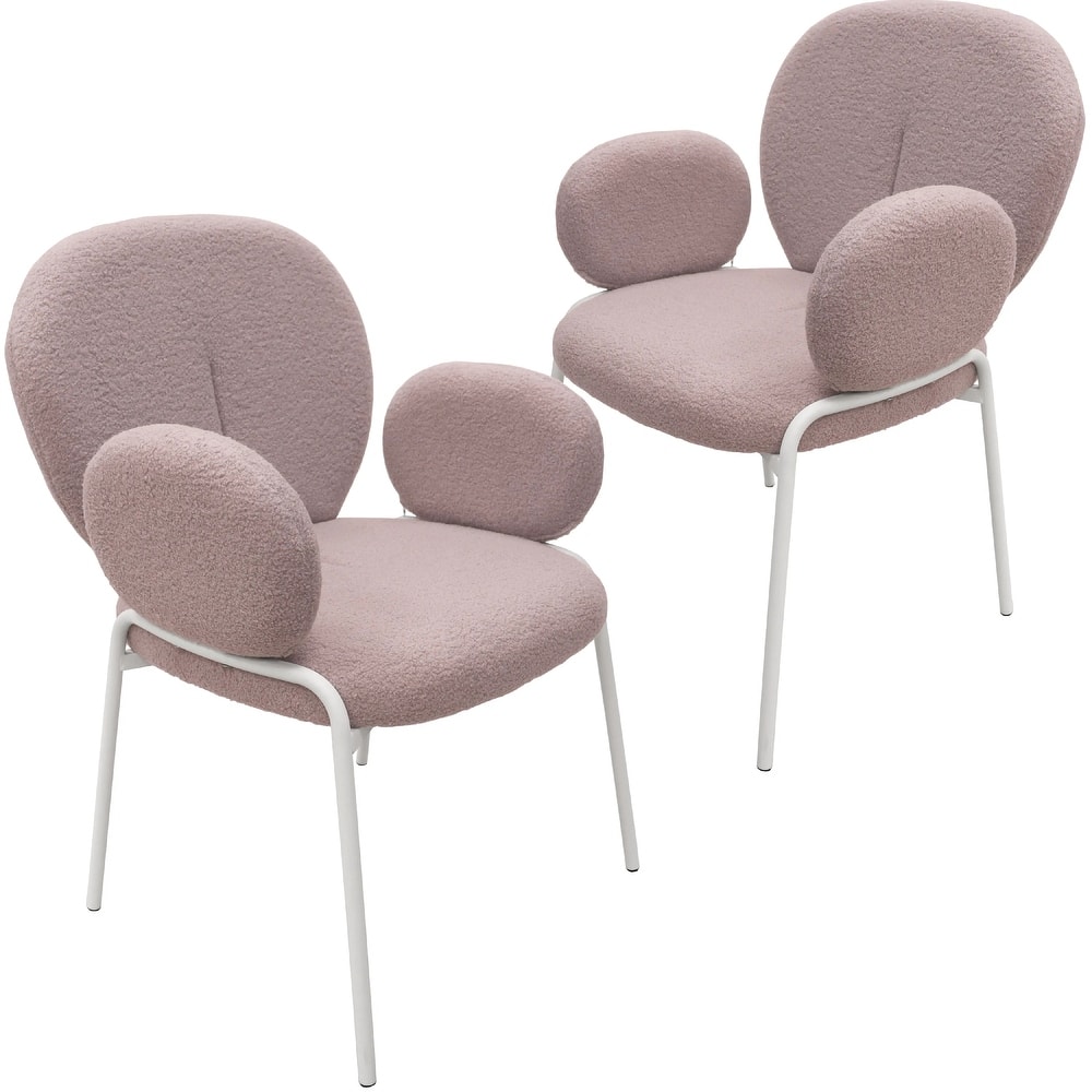 Celestial Modern Boucle Dining Side Chair with White Powder-Coated Iron Frame, Kitchen and Dining Room Chair, Set of 2