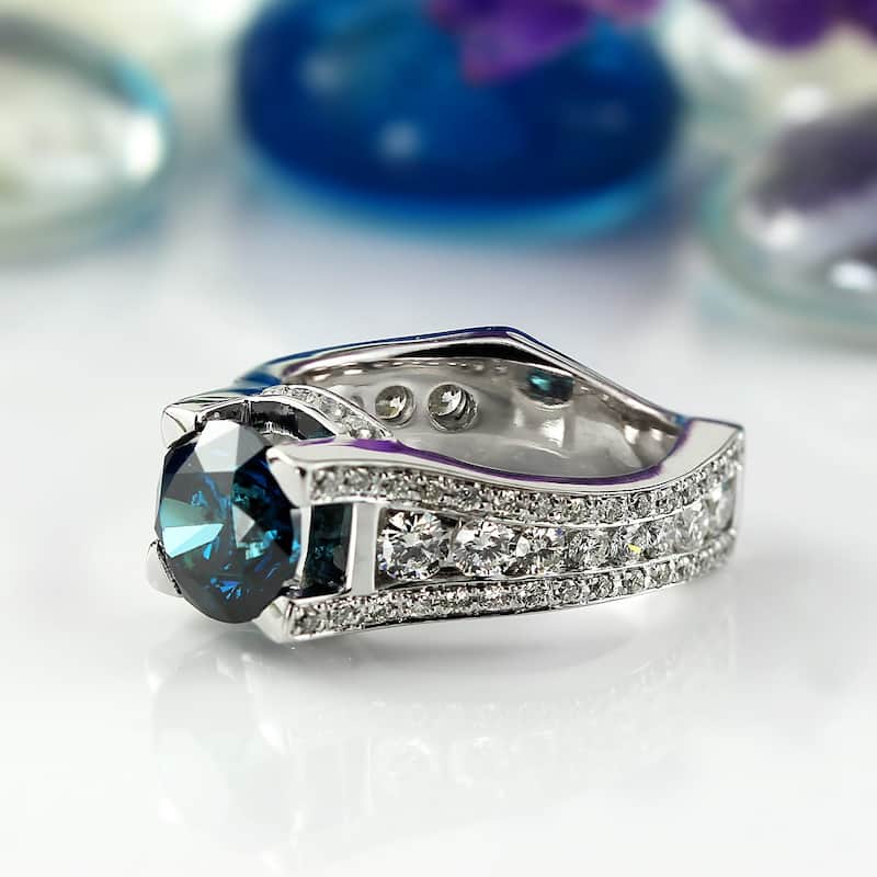 Auriya 14k Gold 3 1/4ctw Modern Blue Diamond Engagement Ring