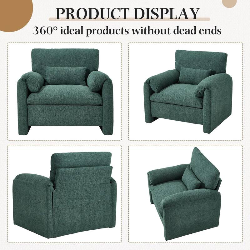 AECOJOY Oversized Armchair, Mid Century Accent Chair, Comfy Upholstered Single Sofa, Extra Wide Reading Chairs for Living Room