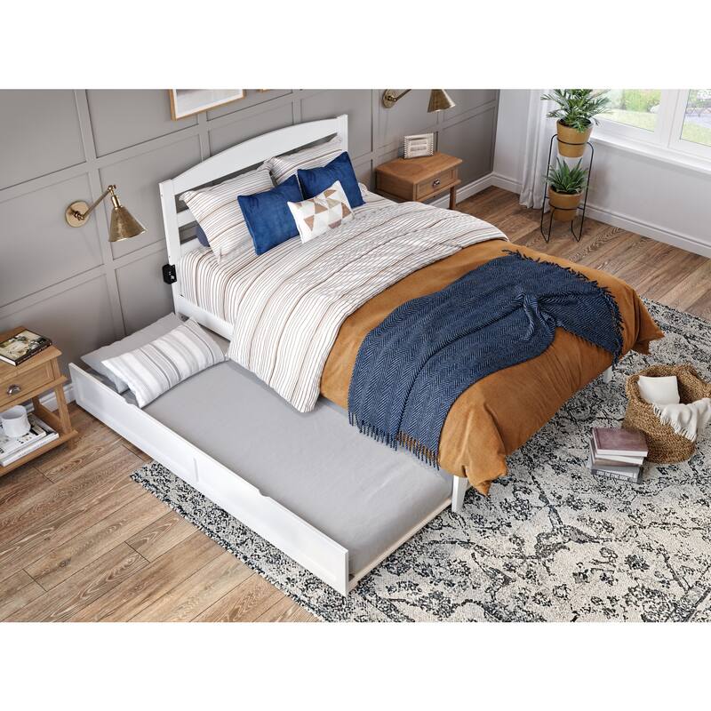 Twin XL Trundle Bed - Suburban Soiree, White - Solid Wood, 2 Twin Beds, Charger Included