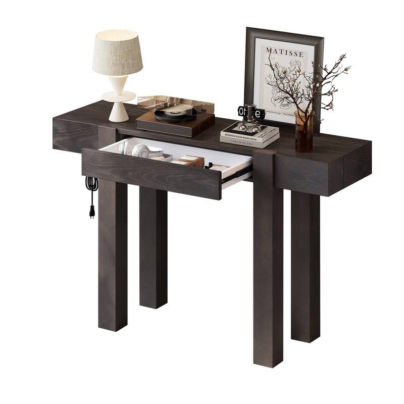 Modern 47.2" Wooden Console Table with Hidden Drawer and Side Power Outlet for Entryway or Living Room