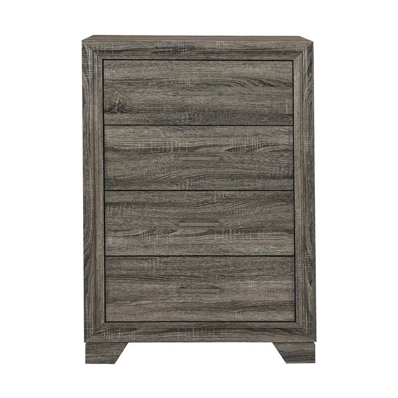 2 Drawers Wooden Chest with Metal Bar Handles in Brown Oak - Brown Oak - 4-drawer