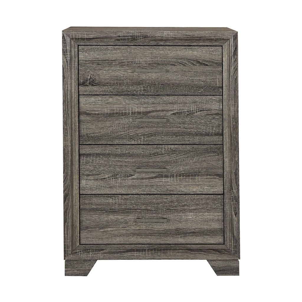 2 Drawers Wooden Chest with Metal Bar Handles in Brown Oak