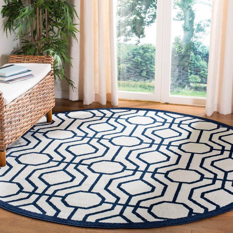 SAFAVIEH, Amherst Mounah Modern Rug - 7' Round - Ivory/Navy