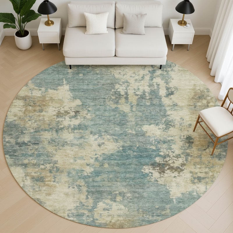 Premium Washable Super Soft Abstract Casual Mayfield Rug - Teal - 8' x 8'