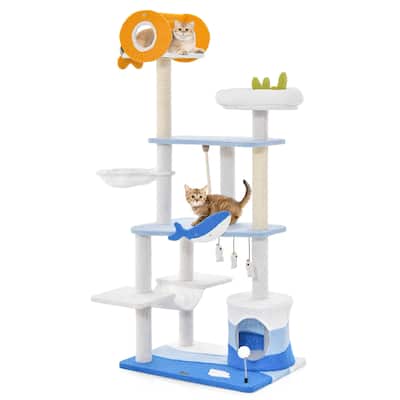 Petsite Ocean-themed Cat Tree Tower with Sisal Covered Scratching - See Details