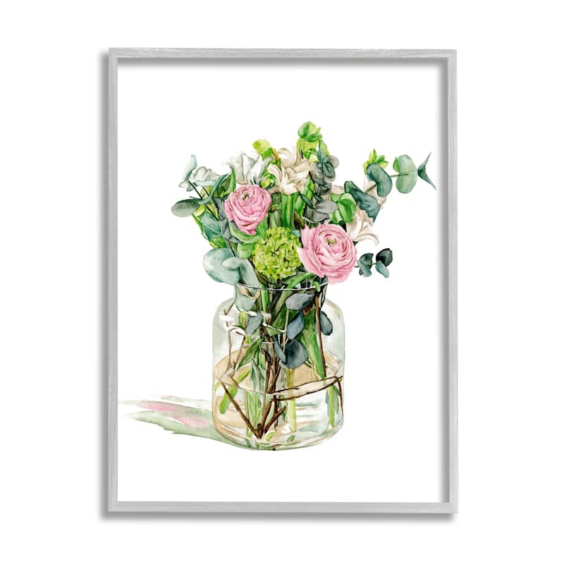 Stupell Morning Dew Floral Bouquet Ranunculus Flower Green Foliage Framed Wall Art