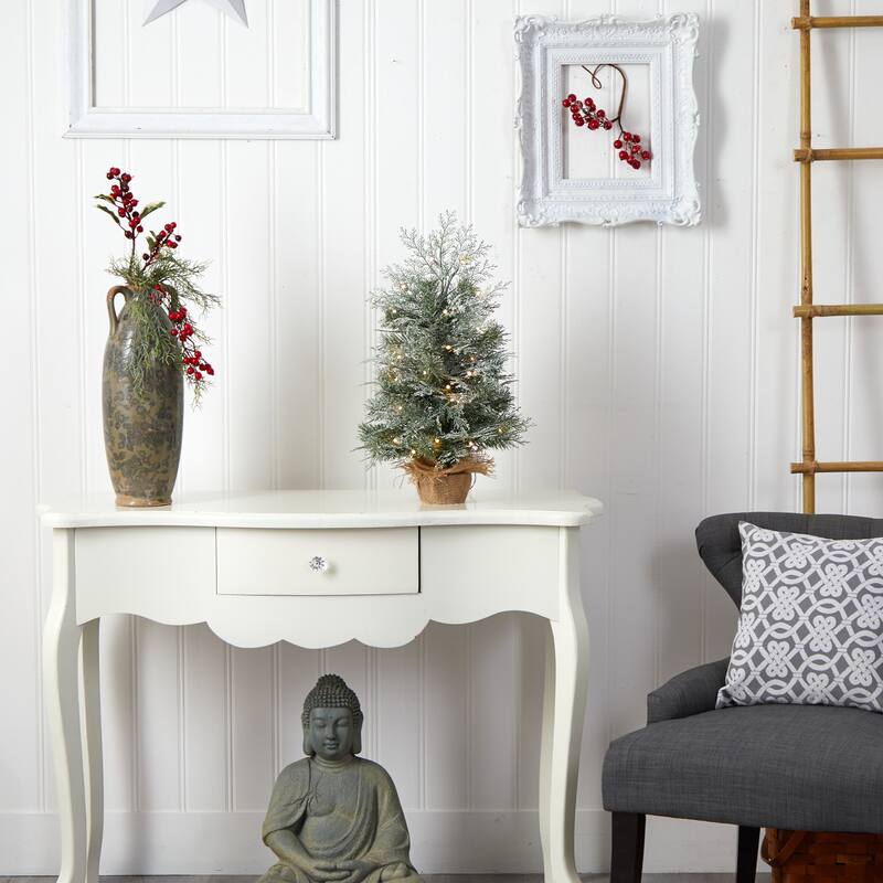 2’ Pre-Lit Frosted Mini Artificial Christmas Tree, LED Lights - 2 Foot