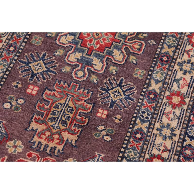 Rustic Kazak Chaim Gray/Beige Wool Runner - 2'10'' x 8'0''