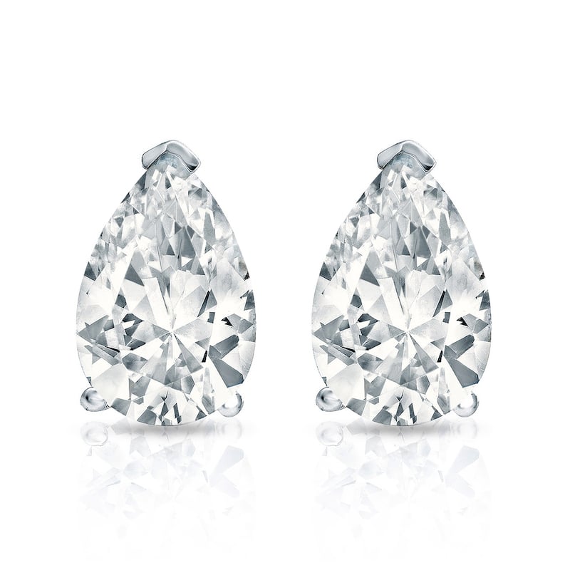 Auriya 14-karat Gold Lab Grown 1.50 carat TDW Pear Diamond Stud Earrings V-End Prong Screw-back