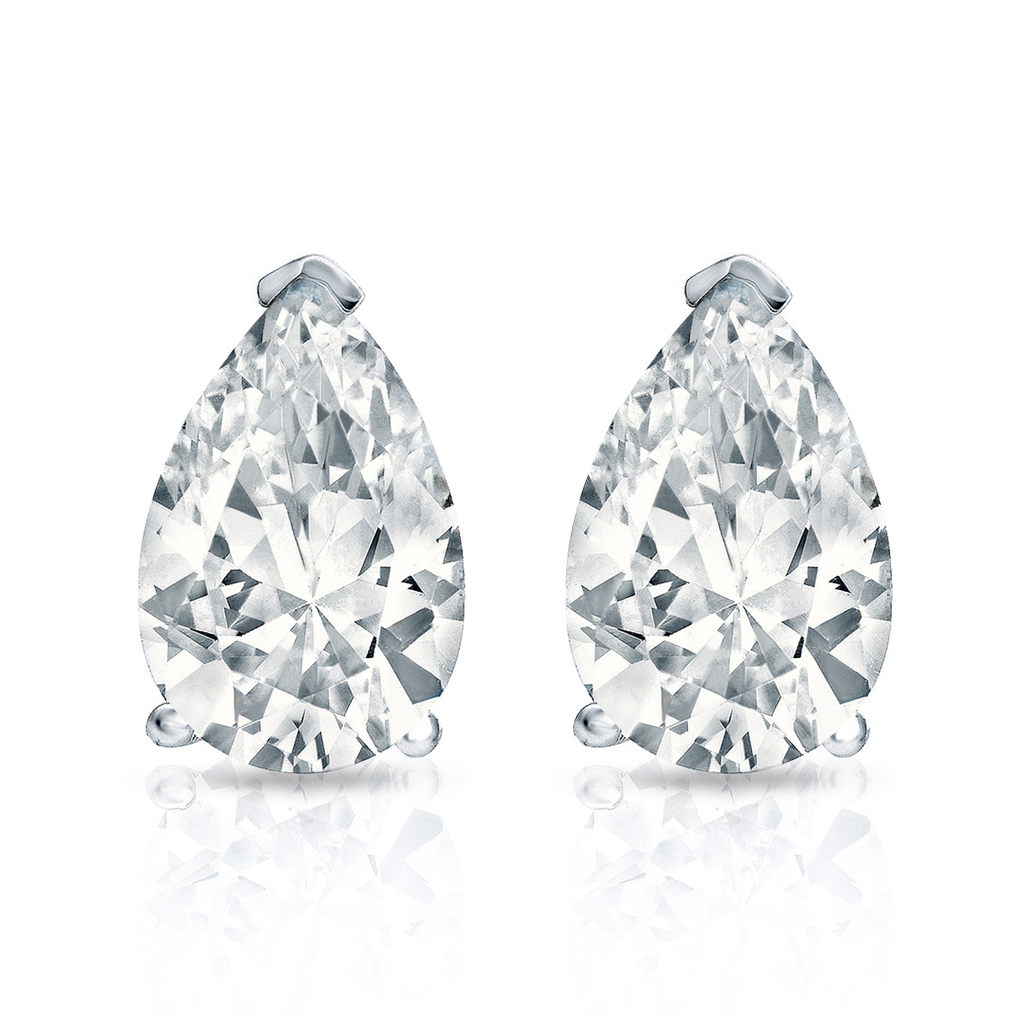 Auriya Plat Gold Lab Grown 1.50 carat TDW Pear Diamond Stud Earrings V-End Prong Screw-back