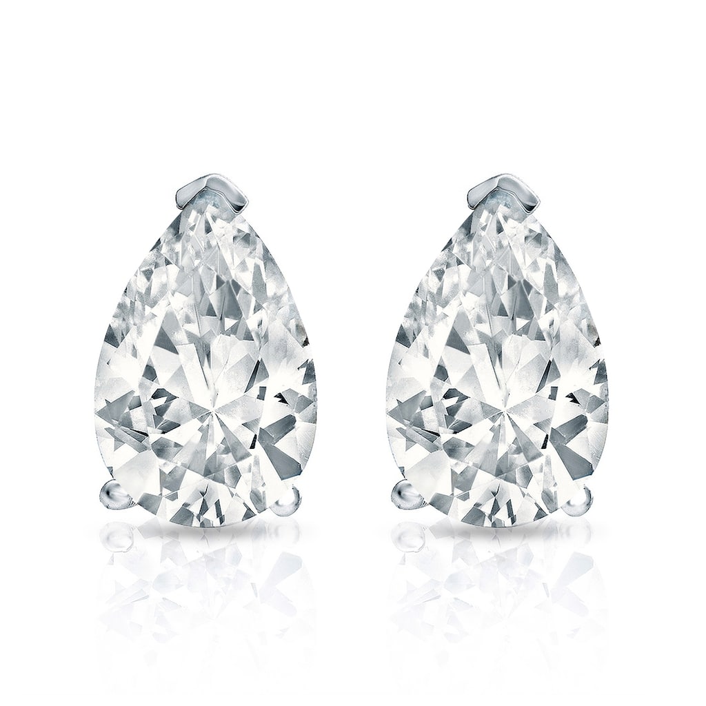 Auriya Plat Gold Lab Grown 1.50 carat TDW Pear Diamond Stud Earrings V-End Prong Screw-back