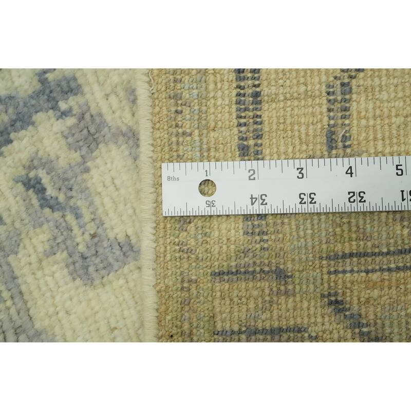 Vegetable Dye Floral Oushak Turkish Runner Rug, Floral Geometric Carpet - 12' 4'' X 2' 8''