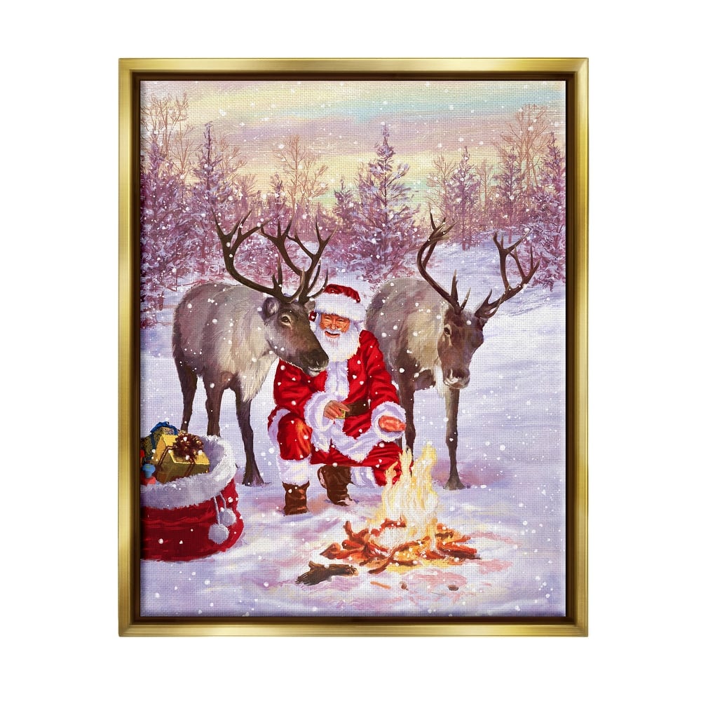 Stupell Santa & Reindeer Bonfire Scene Framed Floater Canvas Wall Art by Pip Wilson