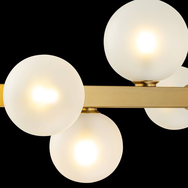 12-Light Modern Brushed Gold Linear Gluster Glass Kitchen Island Pendant Sputnik Frosted Opal Glass Globe Bubble Chandelier
