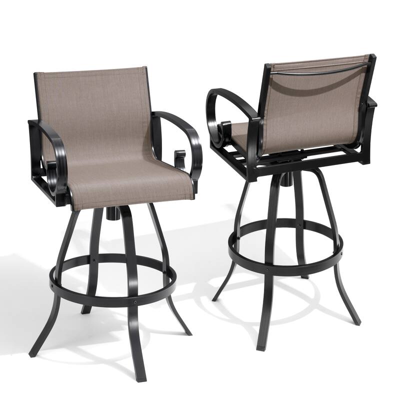 VredHom Outdoor Patio Bar Stools Swivel Bar Chair Sunbrella Textilene Sling - 20.1 in W x 44.3 in H - AUGUSTINE ASHE - Set of 2