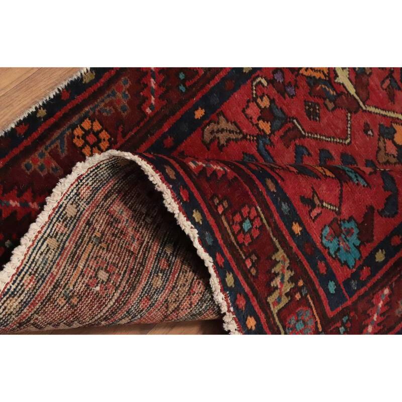 Hand Knotted Oriental 100% Wool Carpet Traditional Floral Oranges & Rust Heriz Runner Rug - 12' 8'' X 3' 3''