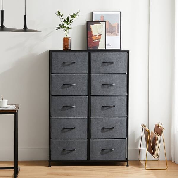 Tall Dresser Storage Tower with 10 Fabric Drawers, Grey, Black, Rustic  Brown - Bed Bath & Beyond - 38980174