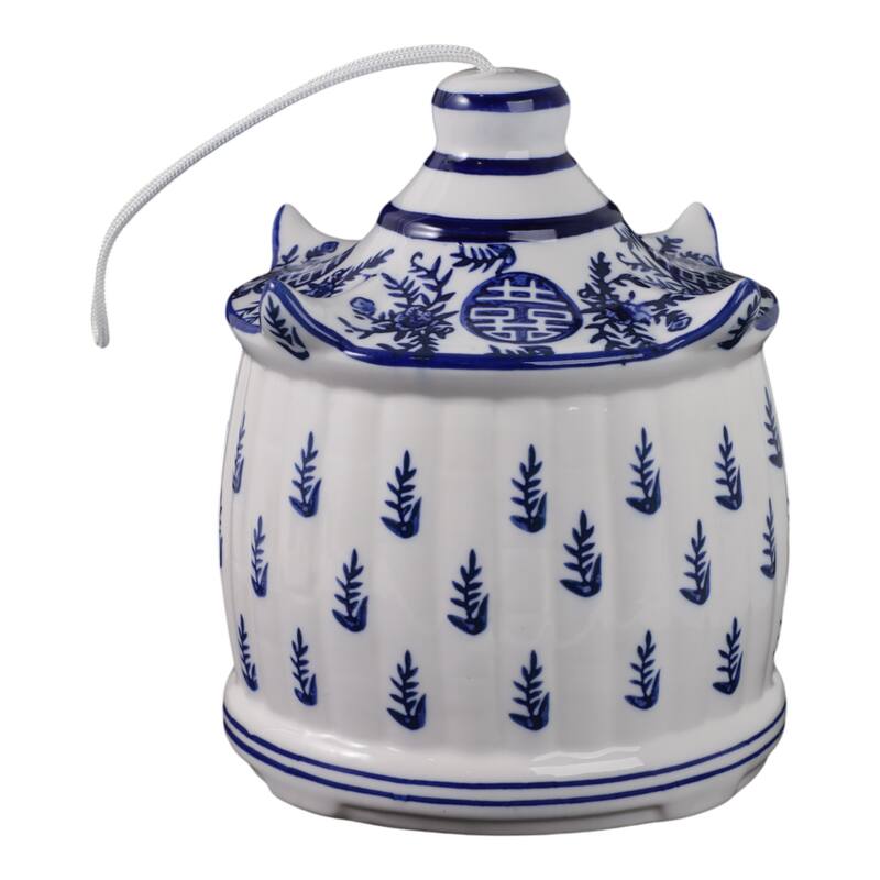 Ceramic Birdhouse Chinoiserie Floral Design Home and Garden Decor - 8" White - 7" x 7" x 8"