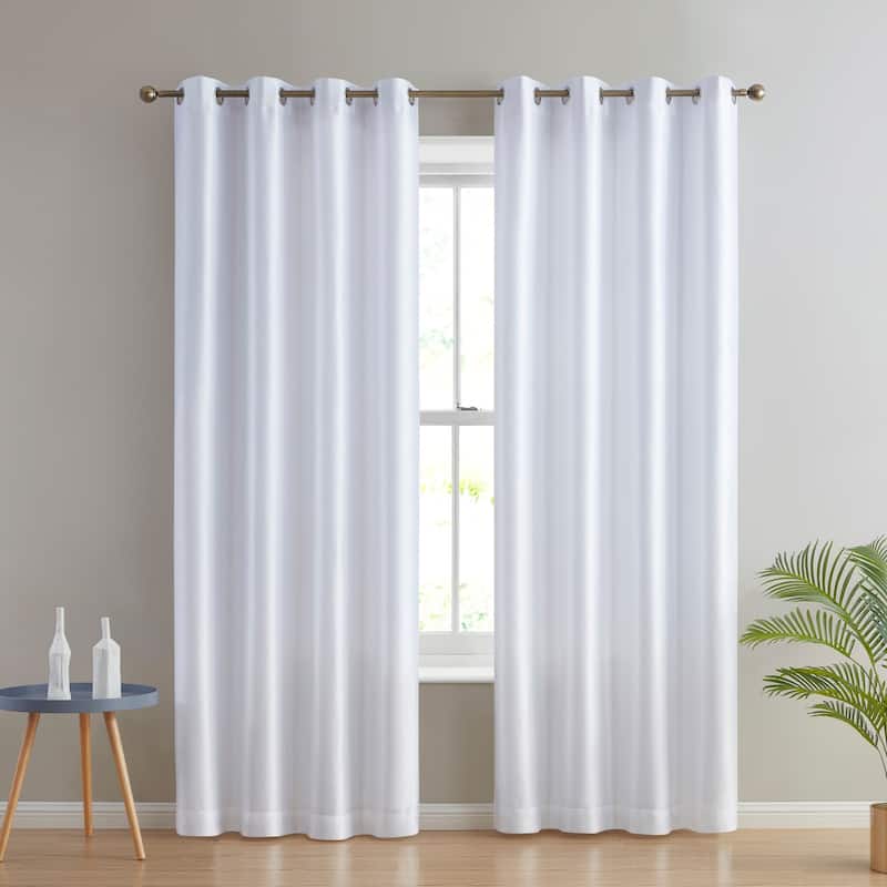 HLC.me Jefferson Faux Silk Semi Sheer Light Filtering Lined Grommet Window Curtain Bedroom, 2 Panels