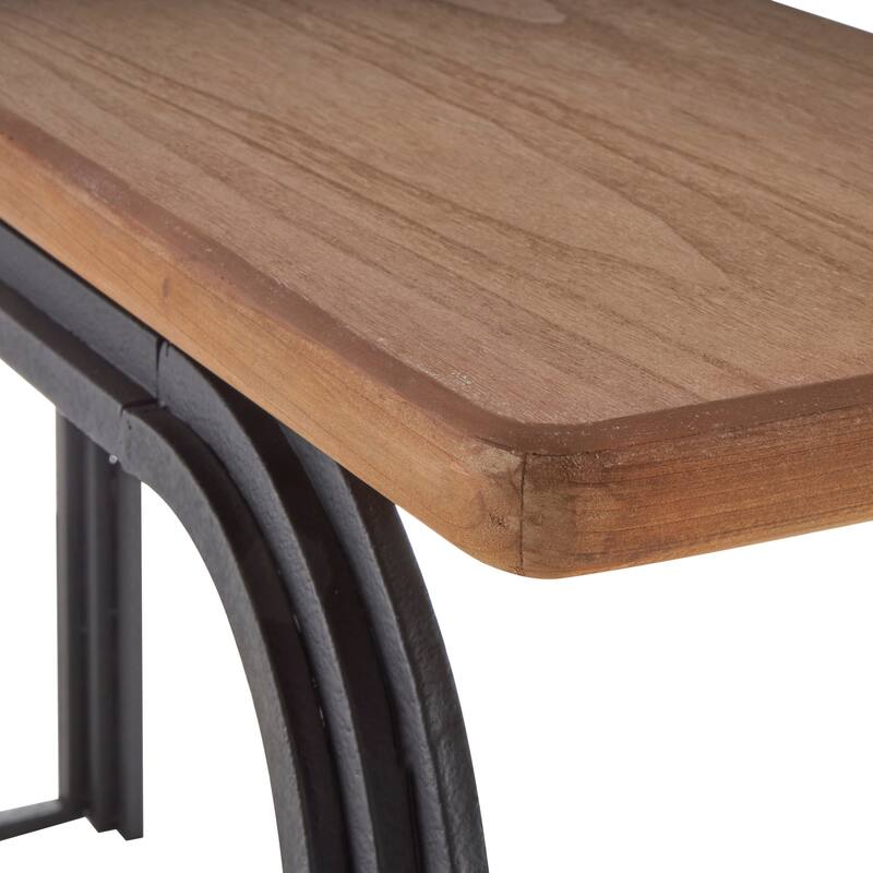 Black Metal Layered Arch Console Table with Brown Tabletop