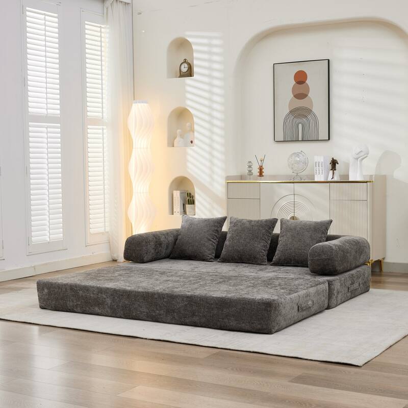 Roomfitters Folding Sofa Bed with 3 Pillows, Convertible Floor Lounger Sleeper Couch for Living Room and Guest Room