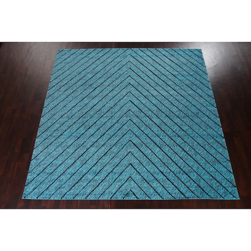 Turquoise Blue Chevron Style Transitional Turkish Rug Oriental Carpet