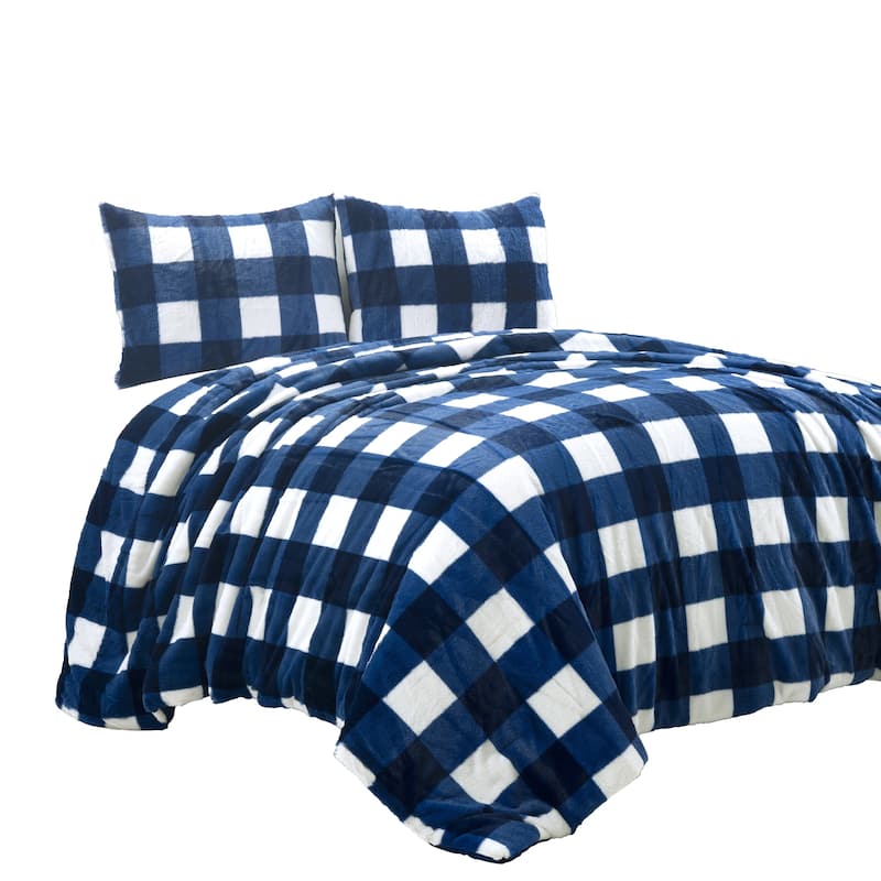 Lush Decor Plaid Ultra Soft Faux Fur Light Weight All Season Comforter