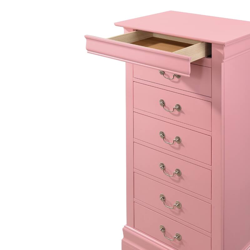 7-Drawer Wooden Bedroom Chest - 51" - Pink