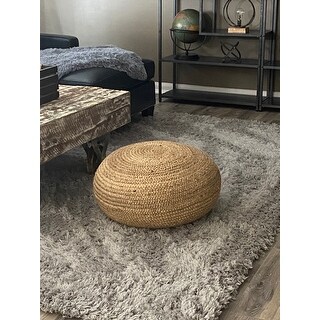 Farmhouse Jute 25-inch Round Pouf Khaki Textured French Country One Pillow Farmhouse Jute 25-inch Round Pouf Khaki Textured French Country One Pillow