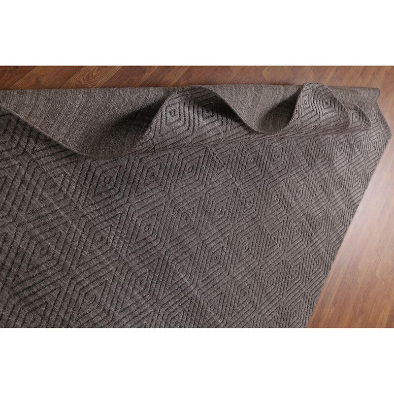 Brown Trellis Gabbeh Modern Area Rug Hand-knotted Wool Carpet - 5'5" x 7'7"