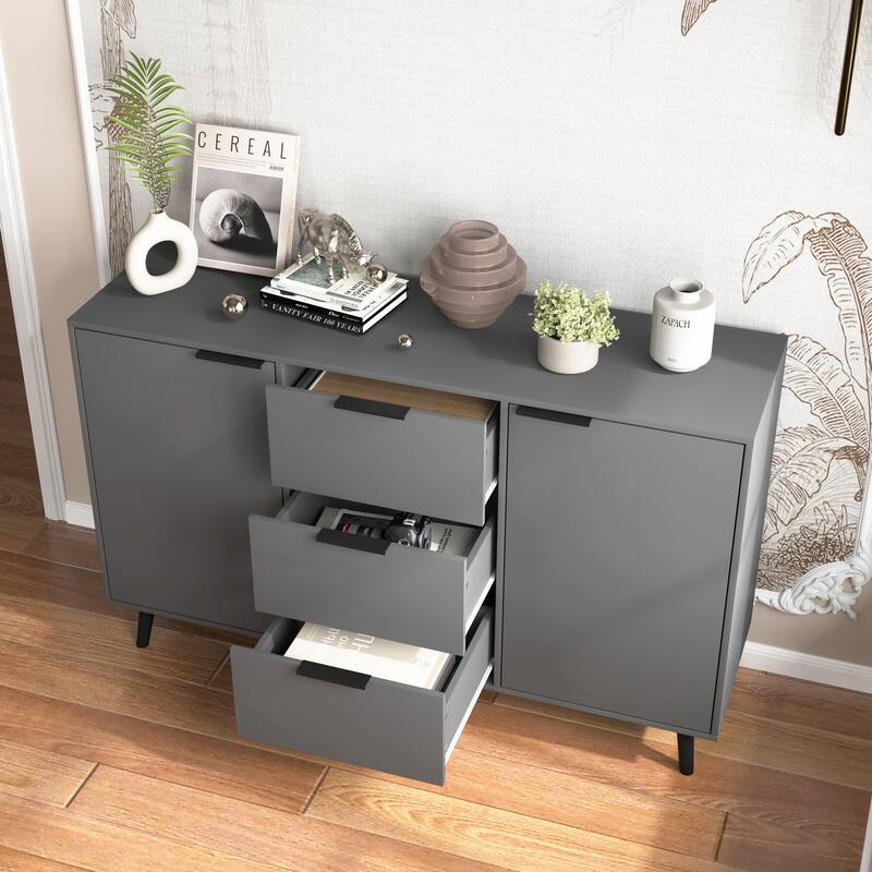 Sideboard Cabinet with Storage, Buffet Sideboard with 3 Drawers and 2 Doors, Wood Coffee Bar Cabinet with Adjustable Shelves