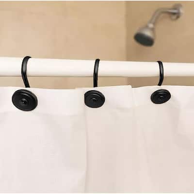 12 Piece Set - Matte Black Heavy Duty Shower Button Curtain Hooks Rings Rustproof Metal - Matte Black