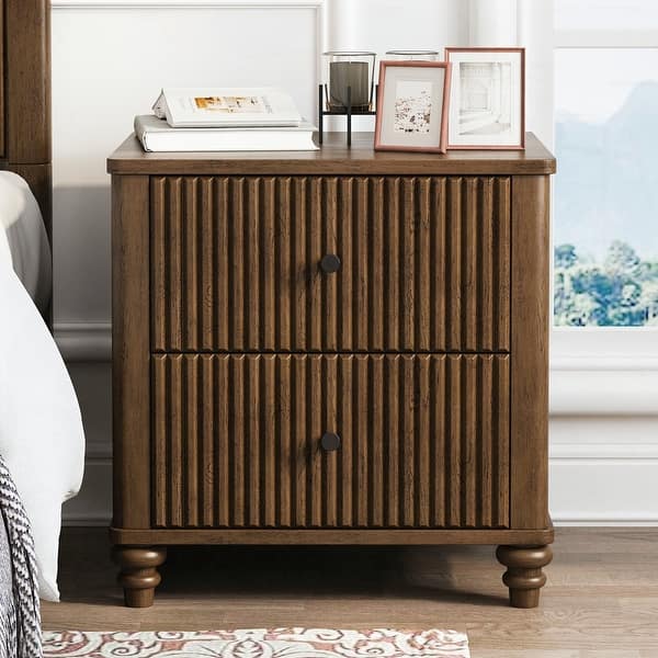 slide 2 of 118, Wood NightStand with Metal Handle Walnut/1-Piece - 3-drawer
