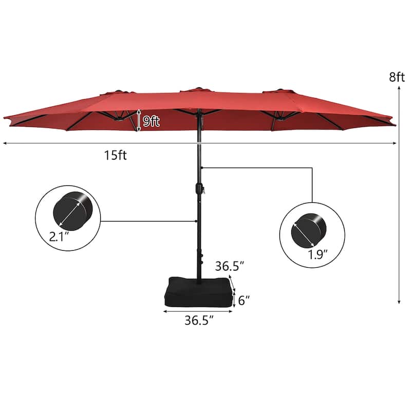 Costway 15FT Double-Sided Twin Patio Umbrella Outdoor Market W/ Crank