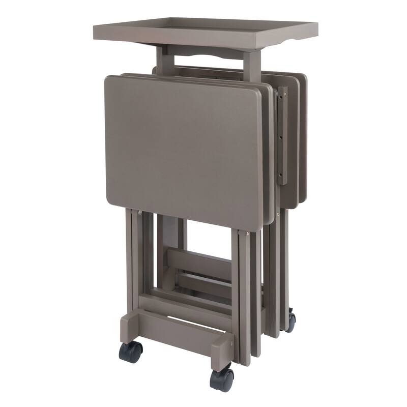 Isabelle 6-Pc Snack Table Set with Removable Serving Tray Oyster Gray