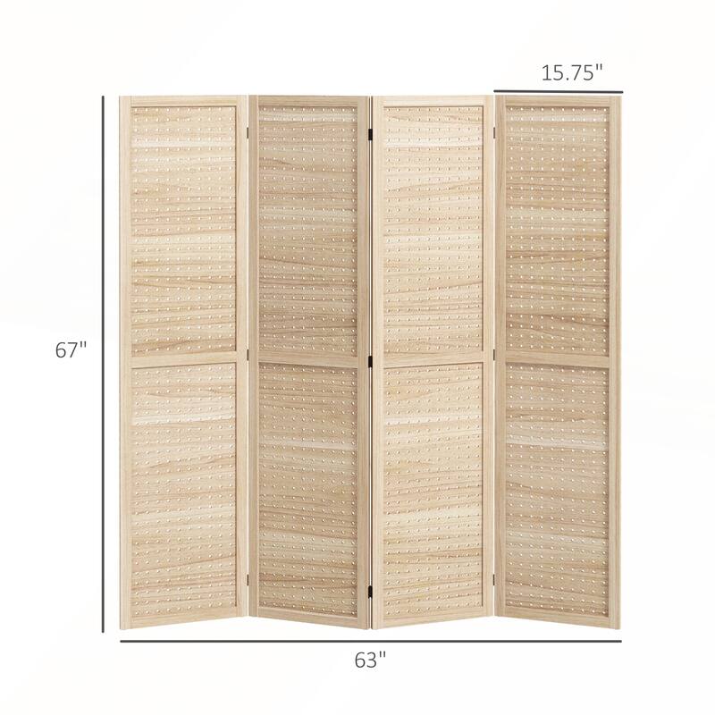 Natural Wood 4-Panel Folding Room Divider for Indoor Privacy and Decor