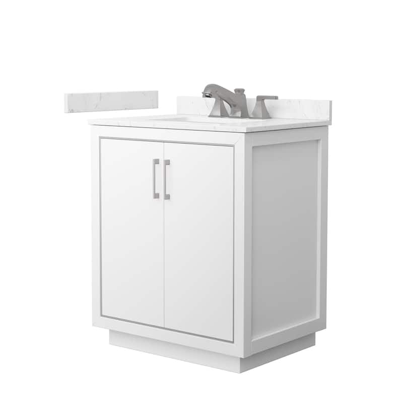 Wyndham Collection WCF1111-30S-VCA-US3MXX Icon 30" Free Standing - White / Carrara Cultured Marble Top / Brushed