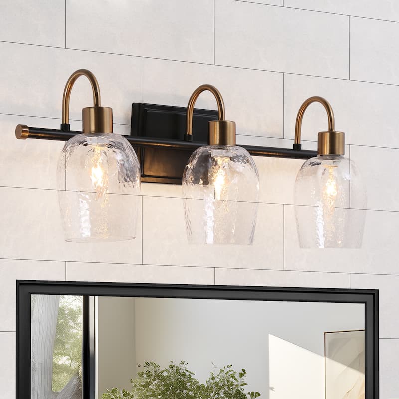 Modern 1/2/3/4-Light Bathroom Vanity Light Black Gold Wine Glass Wall Sconces - 3-Light